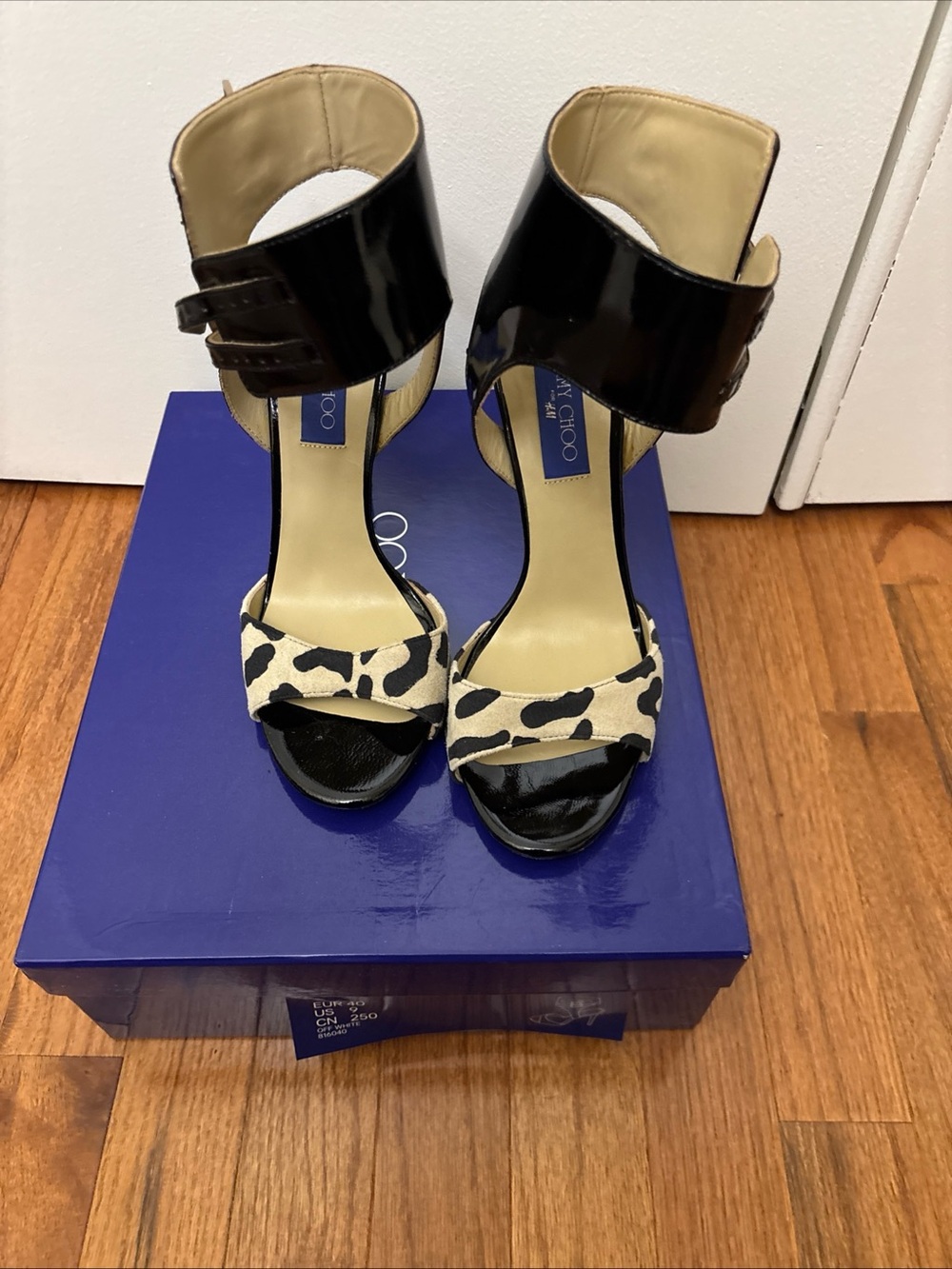 Jimmy Choo For H&M Black Beige Patent Suede Leather Sandal Pumps Box Size 9